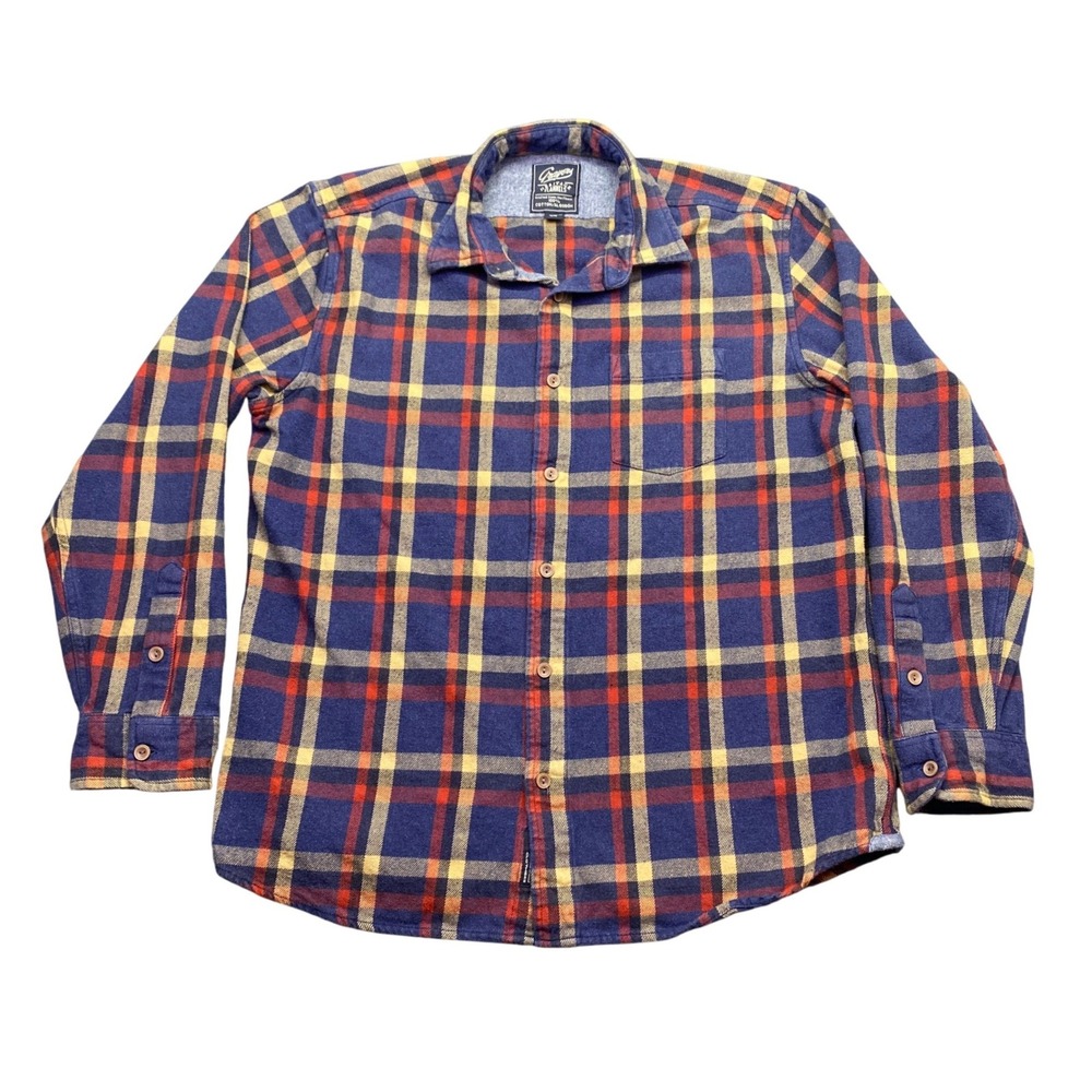 Grayers Heritage Flannel Shirt Mens Large Blue Red Yellow Plaid Cotton L/S